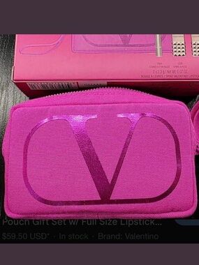 Valentino Hot Pink Logo Cosmetic Pouch
